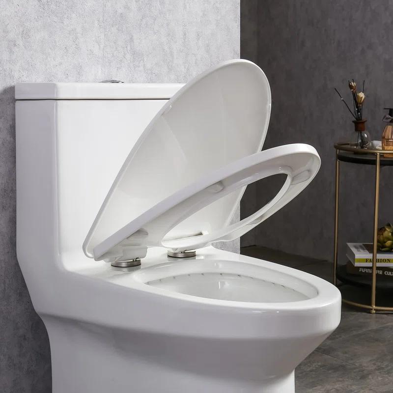 1-Piece 0.8/1.28 GPF Dual Flush Elongated Modern Toilet Soft Closing Seat, Quick Release In White Seat Included