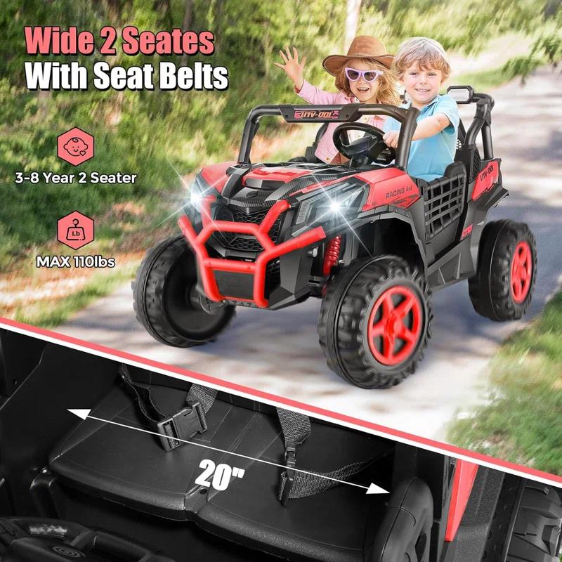 Ancheer 24v 2 Seater Ride on Car with Remote Control, 4WD/2WD Kids Power Electric Wheel UTV, 20" Spacious Seat, 4 Shock Absorbers, Music, Bluetooth, 24 Volt Ride On Toys for Boys/Girls