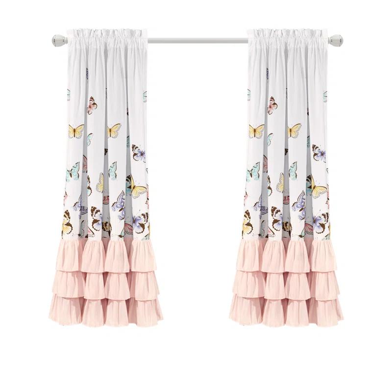 Lush Decor Flutter Butterfly Polyester Semi Sheer Curtain Pair (Set of 2)