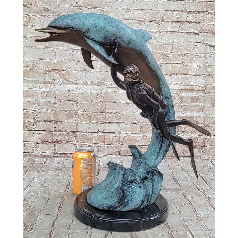Rosecliff Heights Severy Scuba Diver  Imitative Dolphin Real Bronze Sculpture Statue Original Numbered Art By Marius
