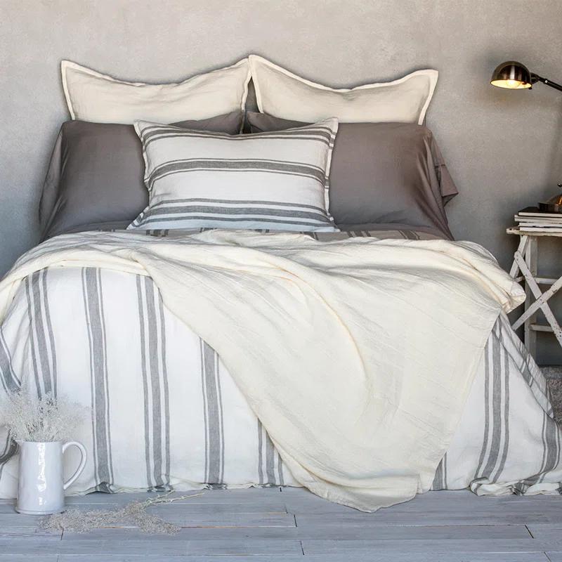 Jackson Linen Duvet by Pom Pom at Home - Cream and Gray / Queen