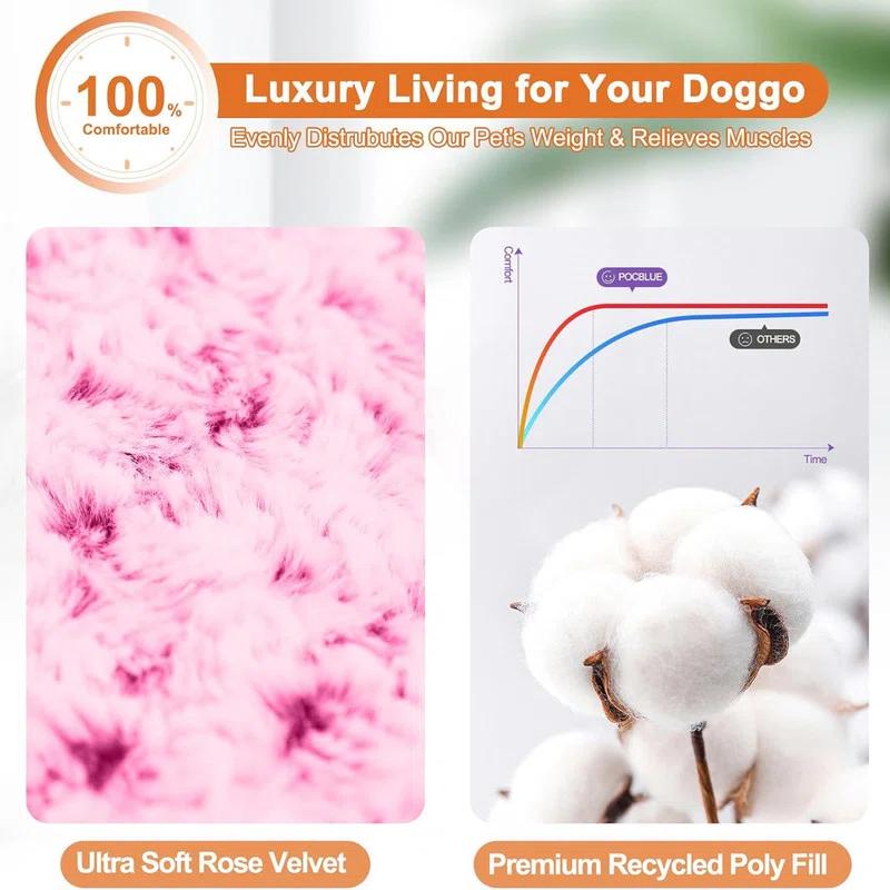 Comfy Fluffy Kennel Pad Anti-Slip for Dogs Up to 90 lbs, 42" x 28", Pink