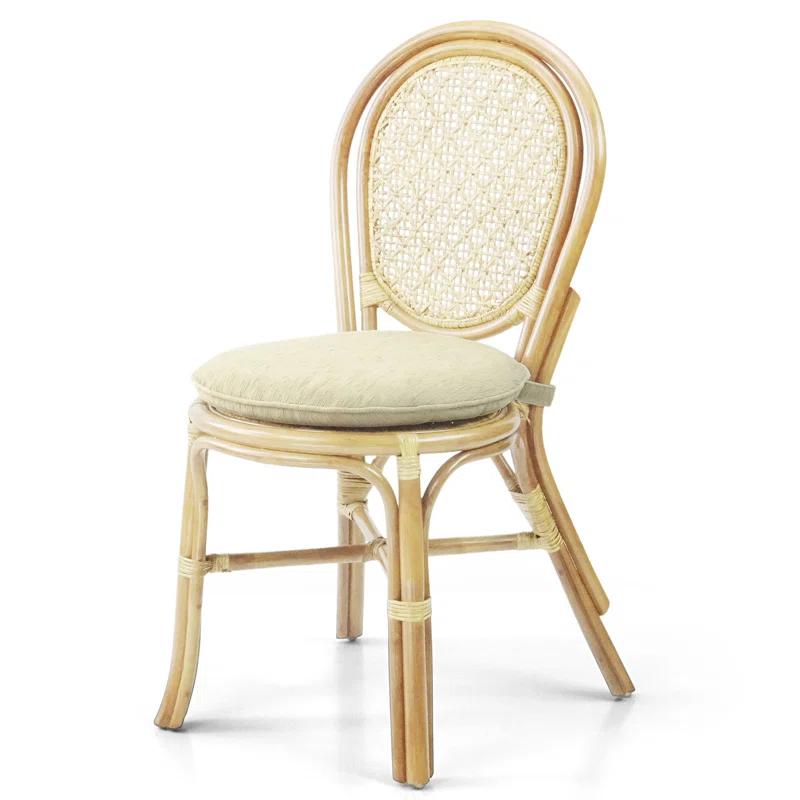 Bayou Breeze 4 Denver Dining Handmade Wicker Side Chair Natural Rattan With Cream Cushion (Set of 4)