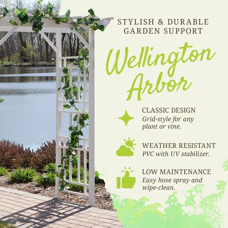 Dura-Trel Inc Dura-Trel Wellington Arbor 72" x 85" Outdoor Garden Arch Lattice Trellis, White