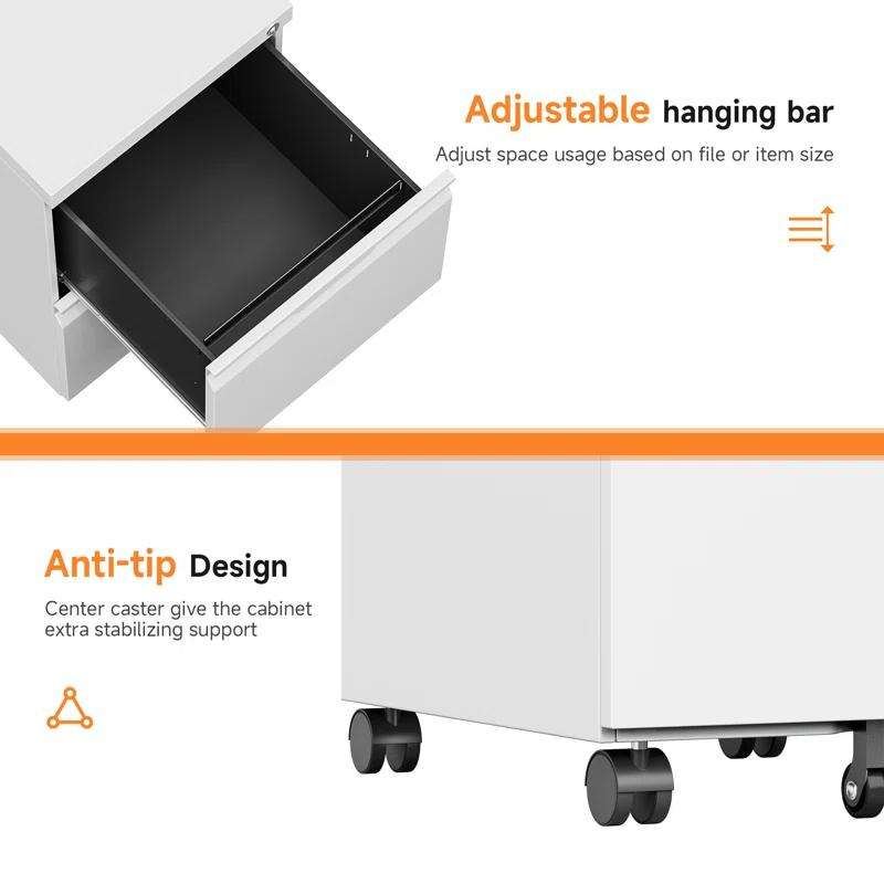 COOLSUN 14.6'' Wide 2-Drawer Mobile Steel File Cabinet
