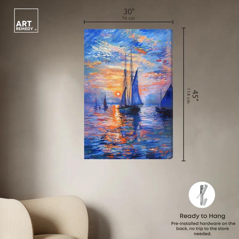 Art Remedy Art Remedy Night Sea Breeze Framed Sailing 1 Piece Canvas Wall Art 57718
