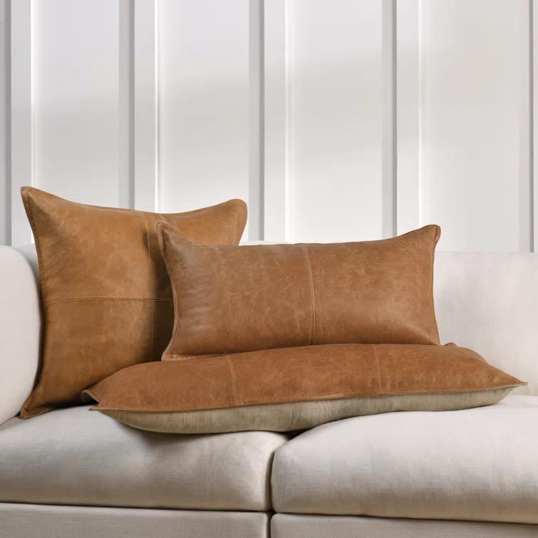 Cheyenne 22" Brown Genuine Leather Throw Pillow