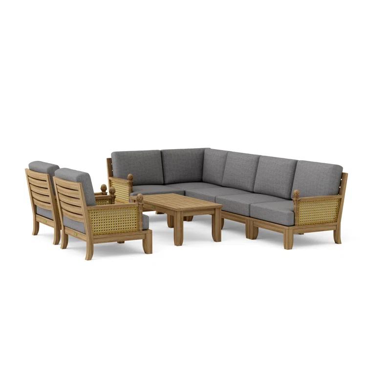 Anderson Teak Luxe Teak 7 - Person Modular Patio Conversation Sets with Sunbrella® Cushions
