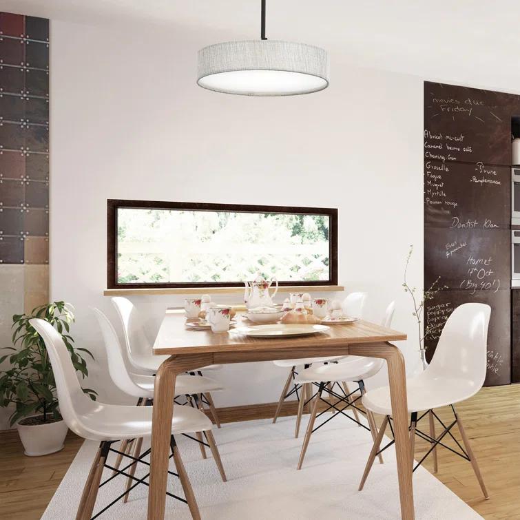 Manhattan Black Aluminum 26" LED Drum Pendant with Beige Fabric Shade