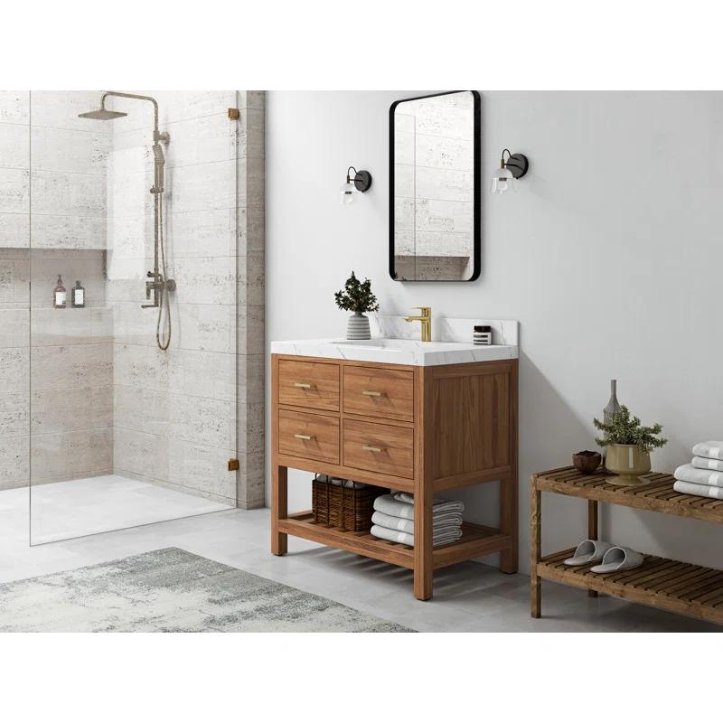 Willow Collections Parker Teak 36'' Single Bathroom Vanity with Quartz Top