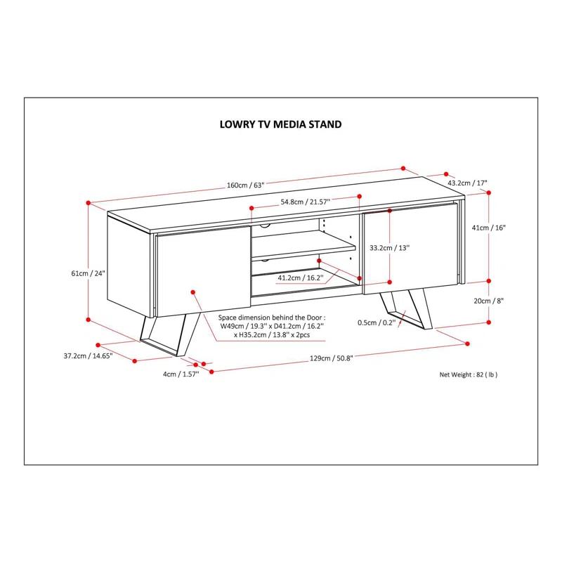 Simpli Home Lowry 63"W Solid Wood Modern Industrial TV Stand for TVs up to 70" with Storage
