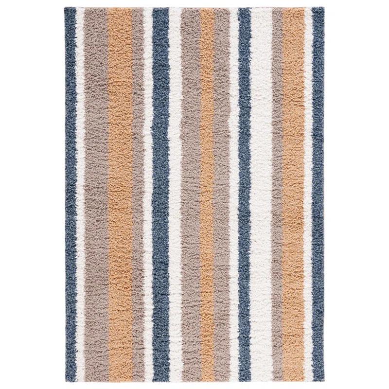 Highland Dunes Calico Shag Performance Striped Rug