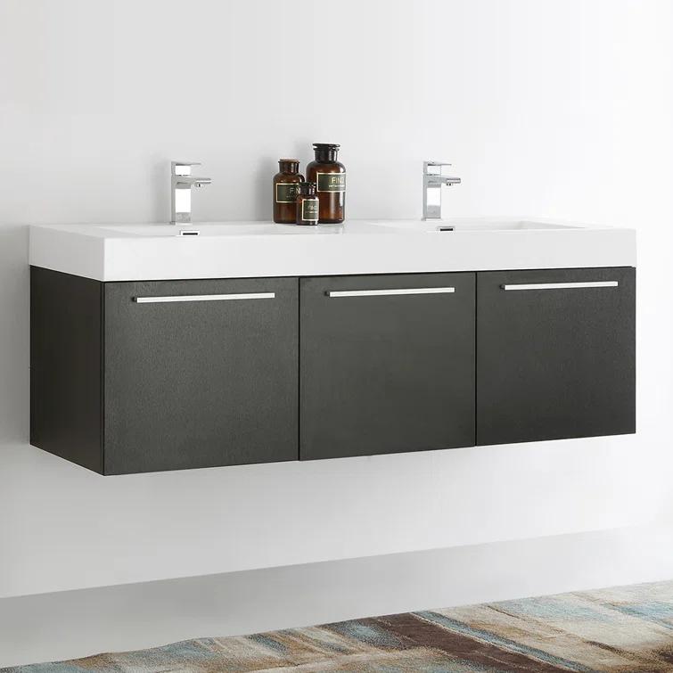 Fresca Vista 60'' Wall Mounted Modern Double Bathroom Vanity with Acrylic Vanity Top