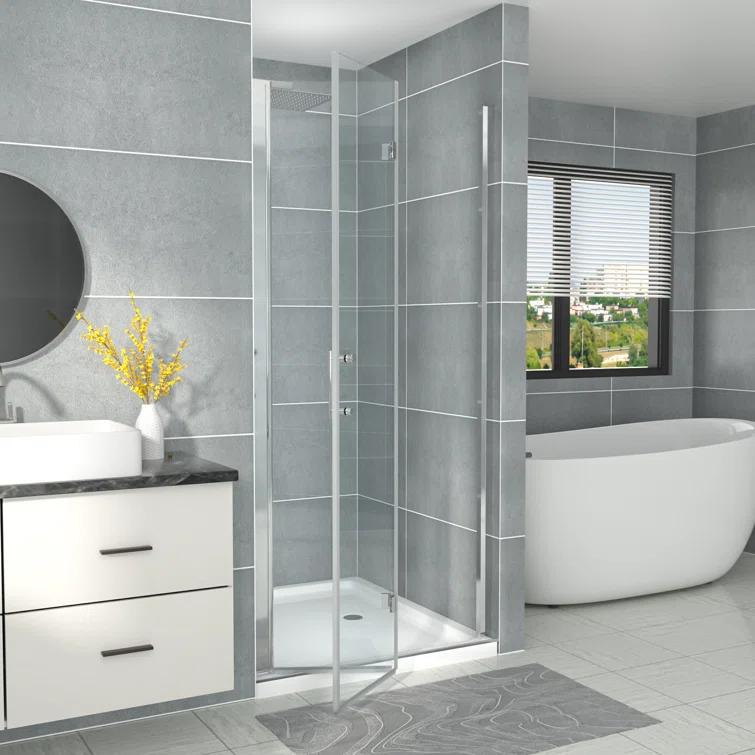 Sarlai 30 - 31 3/8" W x 72" H BiFold Frameless Glass Shower Door with Clear Tempered Glass S-SD3072BF-CH