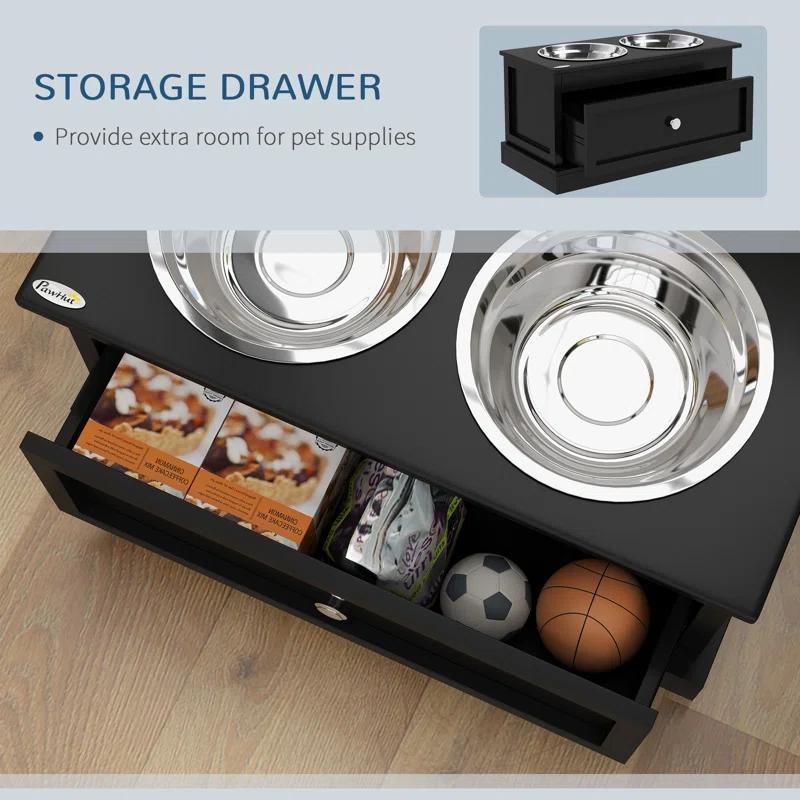 Pawhut PawHut Large Elevated Dog Bowls with Storage, Raised Dog Bowl Stand, Black