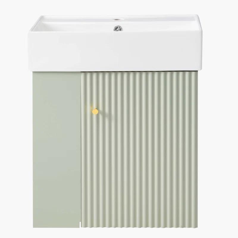 CARPET DESIGN UNLIMITED 2015 LLC 21.6 inch Modern Floating Bathroom Vanity with Ceramic Basin, Right side storage, Green