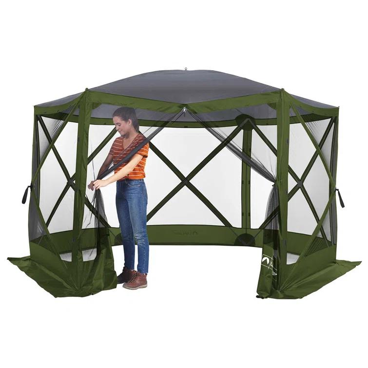 ECR4Kids ECR4Kids Lightspeed Outdoors Pop-Up 6-Sided Screen Shelter, Camping Gazebo, Green