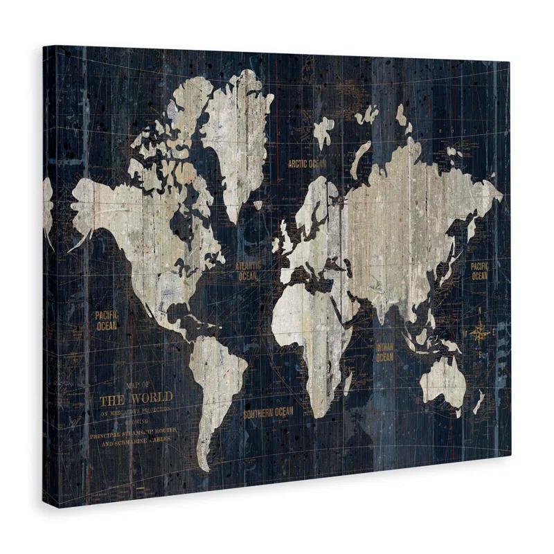 Stupell Industries Distressed Antique World Map Rustic Aesthetic by Wild Apple Portfolio - Graphic Art Print on Canvas