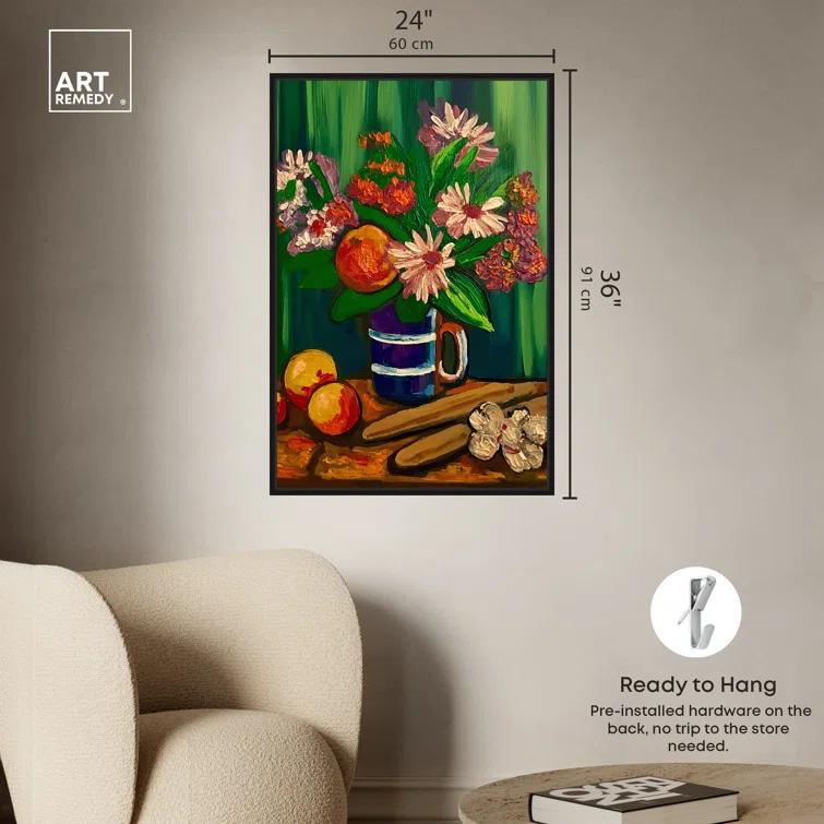 Art Remedy Floral Vase and Fruits