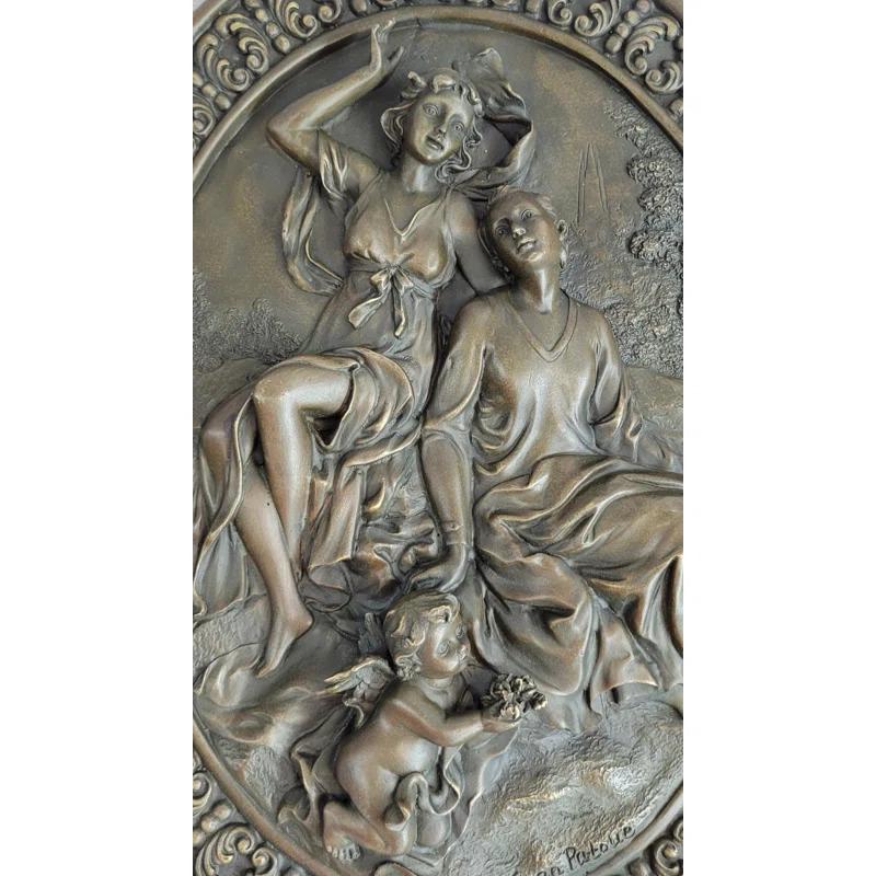 Bloomsbury Market Hanging Wall Relief Bronze Sculpture Art French Italian Antique Vintage Style 17 Inches X 13 Inches