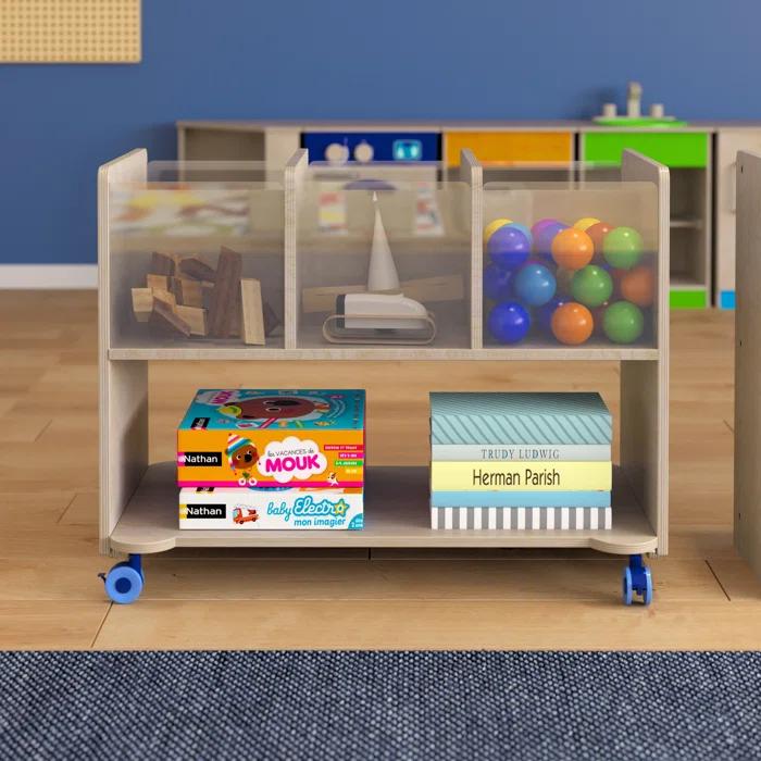 Bright Beginnings Bright Beginnings Commercial Wooden Mobile Storage Cart with Compartments, Bins, and Wheels