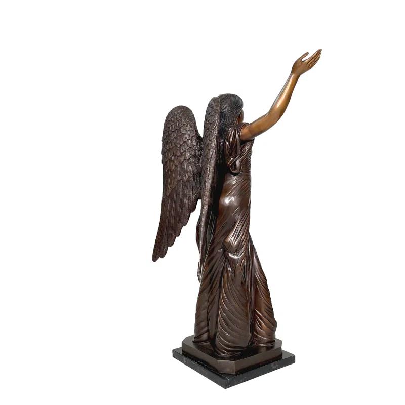 Metropolitan Galleries Bronze Standing Angel With Marble Base Sculpture