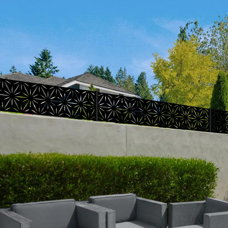OUTDECO 16"x72" Stars Galvanized Steel Wall and Fence Extension Privacy Panel, Black
