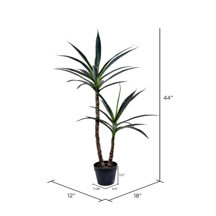 Artificial Green Yucca Tree in Black Planters Pot.