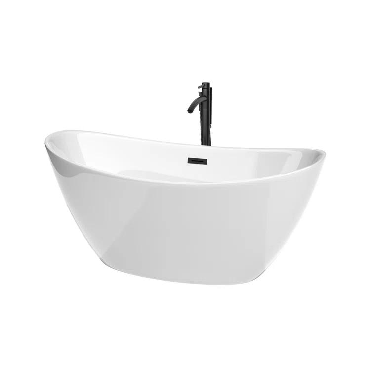 Wyndham Collection Dorrit 60" x 32" Freestanding Soaking Acrylic Bathtub with Faucet WCBTE652060MBATPBK