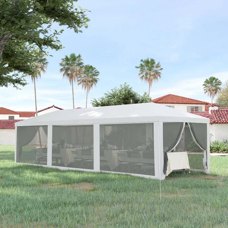 Tryimagine Outsunny 10' X 28' Party Tent Canopy, Outdoor Event Shelter Gazebo With 8 Removable Mesh Sidewalls, Zipper Doors, Steel Frame