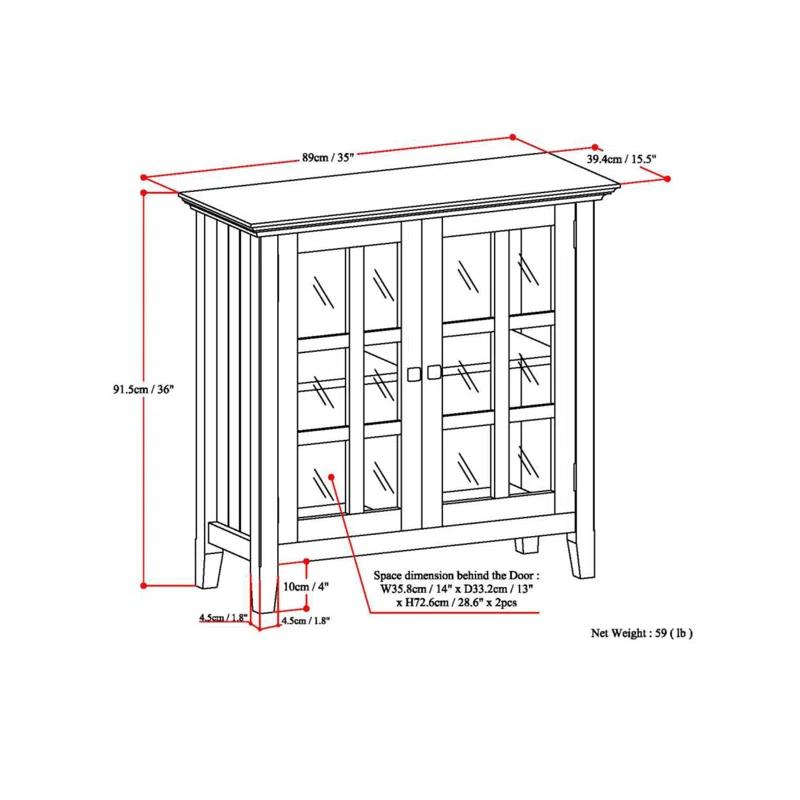 Simpli Home Acadian Solid Wood Shelf Storage Cabinet with Glass Doors and Adjustable Shelves
