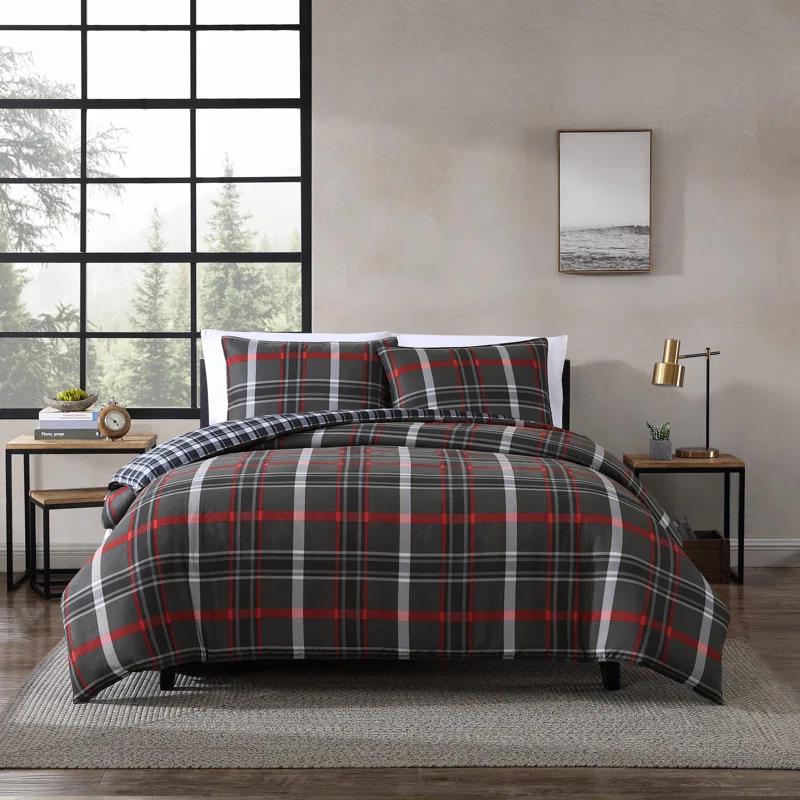 Eddie Bauer Eddie Bauer Willow Plaid Reversible Grey Duvet Cover Set