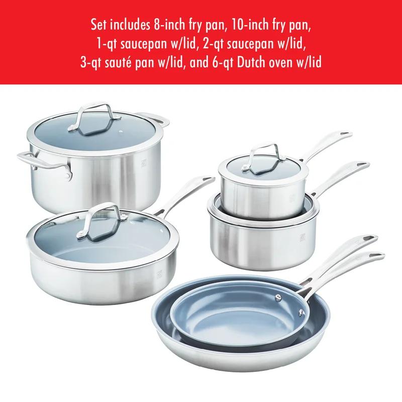 10-Piece Stainless Steel Ceramic Nonstick Cookware Set