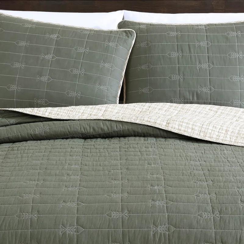 Eddie Bauer Eddie Bauer Troutdale Green Cotton Reversible Quilt Set