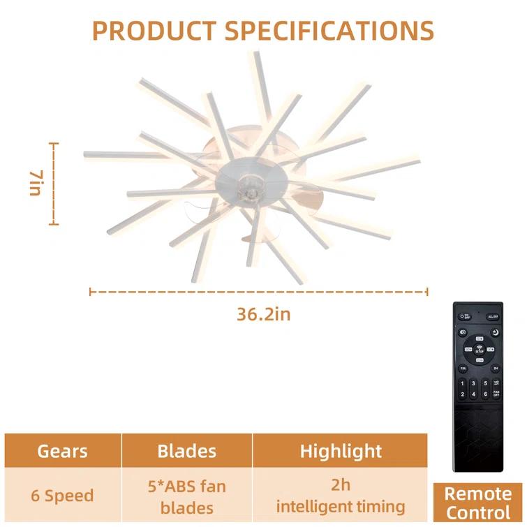 Orren Ellis 36'' 5 - Blade Dimmable LED Ceiling Fan with Remote Control and APP