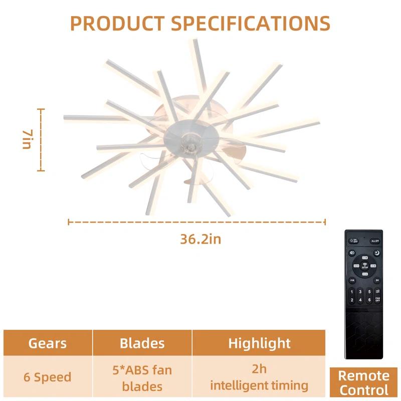 Orren Ellis 36'' 5 - Blade Dimmable LED Ceiling Fan with Remote Control and APP