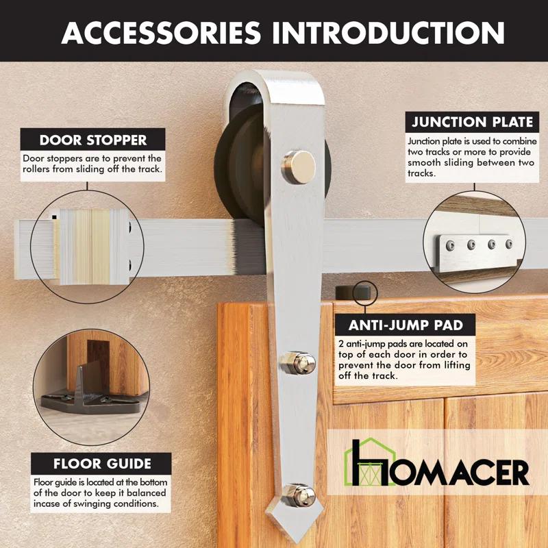 Homacer Brushed Nickel Arrow Design Non-Bypass Single Track Two Door Hardware Kit( Door Not Included)