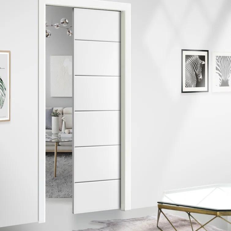Calhome 80'' Hollow Paneled Primed Sliding Closet Doors