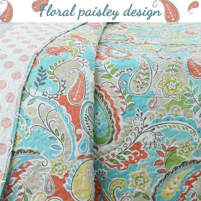 Cozy Line Home Fashion Candy Teal Paisley Quilt Set