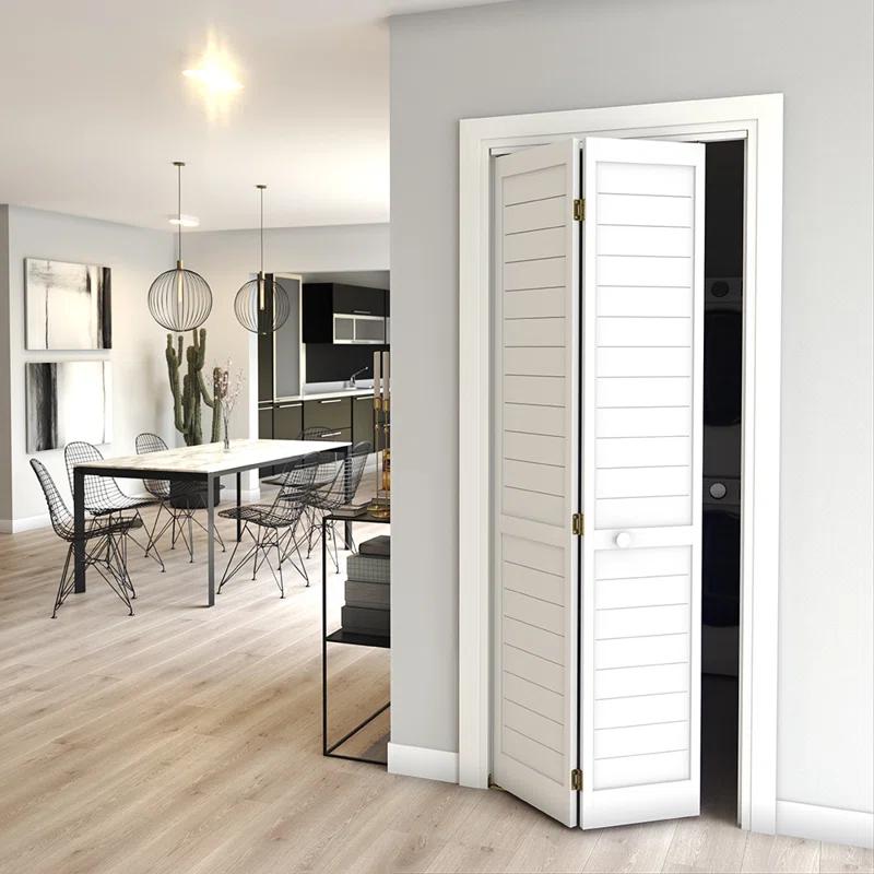 EightDoors 80-in Louvered Wood Finished Painted Flat Bi-Fold Door