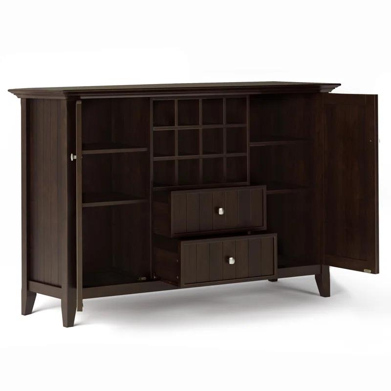 Simpli Home Bedford 54"W Solid Wood Sideboard Buffet and Wine Rack, 2 Drawers, and 2 Cabinets