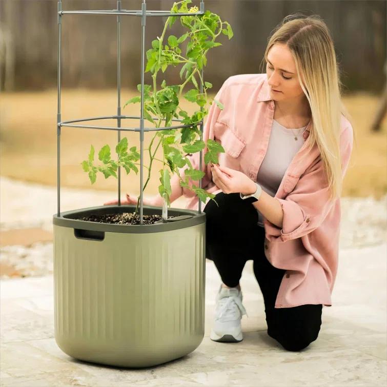 Vego Garden Mini Tomato Plastic Outdoor Pot Planter with Trellis