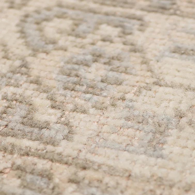 Reversible Taupe Hand-Knotted Wool & Viscose Accent Rug with Faded Embellishment