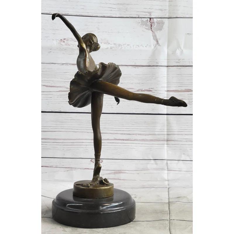 Charlton Home® Duffina Graceful Ballerina Ballet Dancer Bronze Sculpture Statue Figure On Marble Base