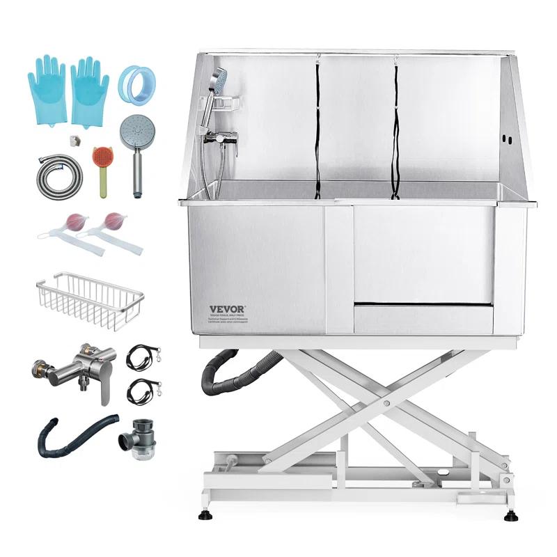 VEVOR 50" W Metal Dog Grooming Tub Electric Height Adjustment with Right Door Opening