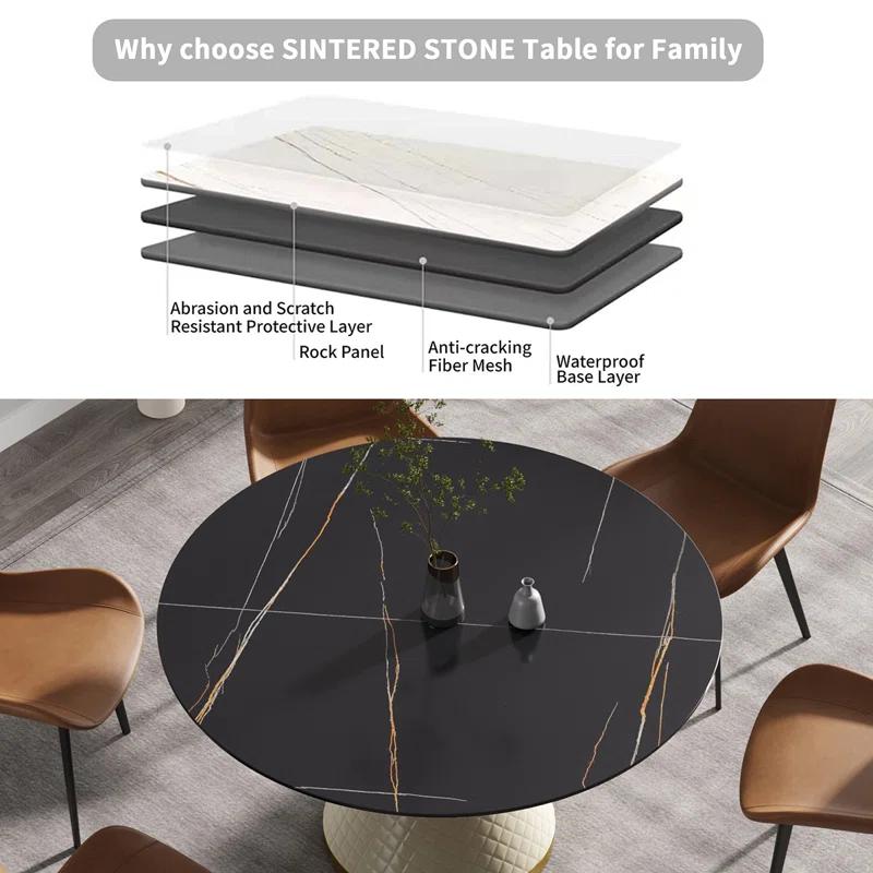 Rafeddin 53.15"Modern artificial st1 round carbon steel base dining tablecan accommodate 6 people