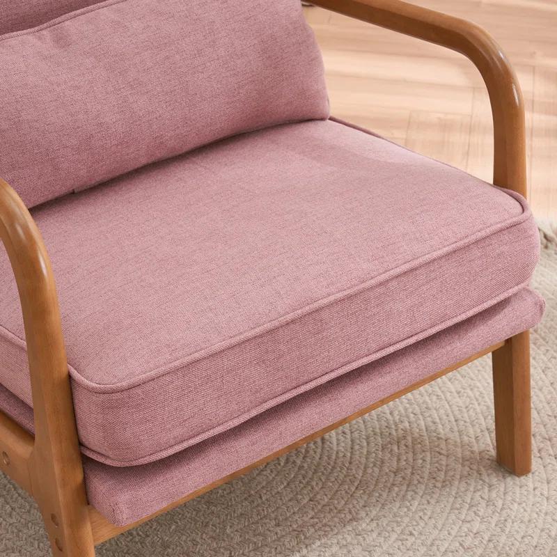 George Oliver Lemley Mid Century Solid Wood Accent Chair Upholstered Armchair with an Extra Pillow