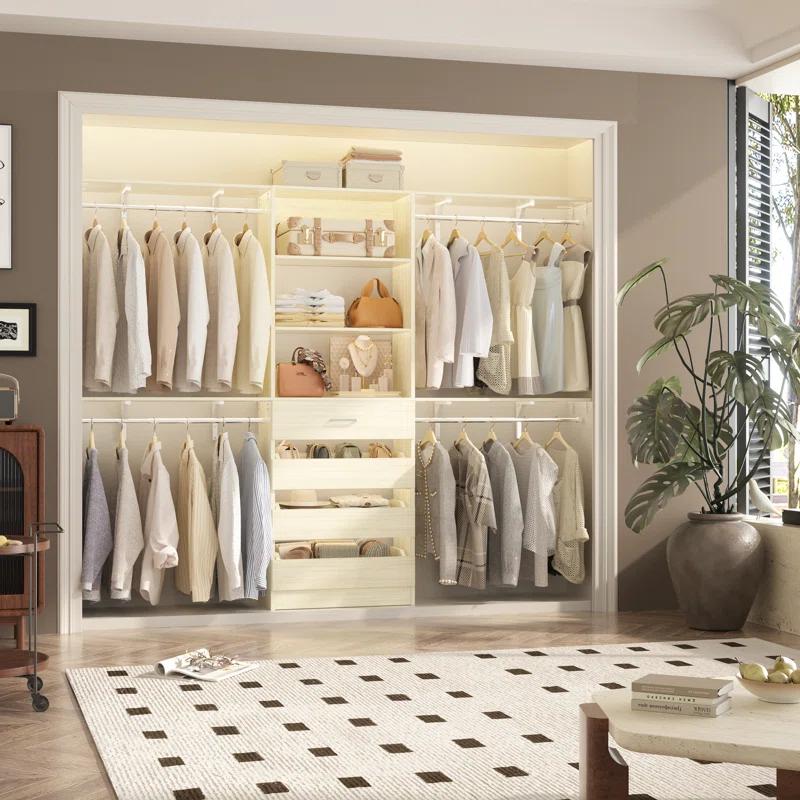 Aheaplus 96'' Closet With 4 Drawers And Shelves,With  4 Clothes Garment Rack