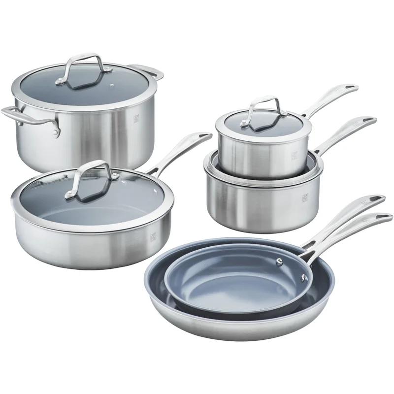 10-Piece Stainless Steel Ceramic Nonstick Cookware Set