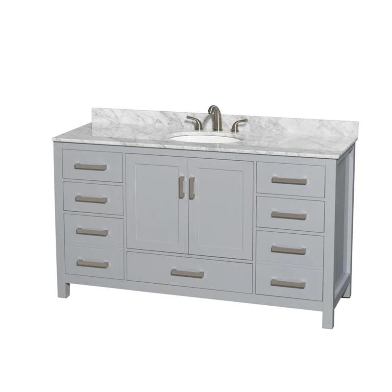 Wyndham Collection Sheffield 60" Freestanding Single Bathroom Vanity with Marble Top